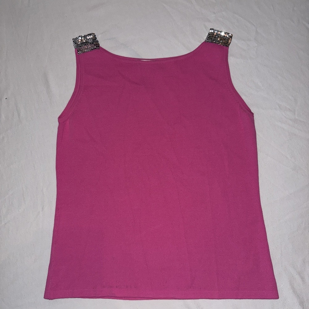 Joseph A Qu'Est-Cequec'Est Pink Knit Tank Top Silver Chainmail Straps Women L